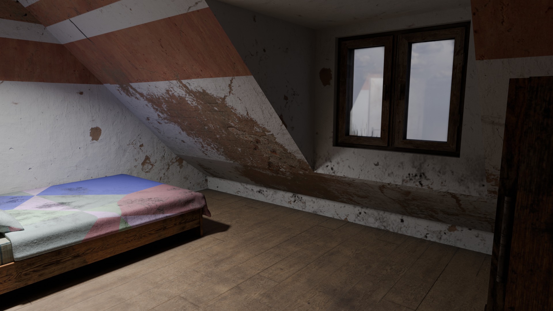 Orange House with interior and simple furniture Low-poly 3D model_8