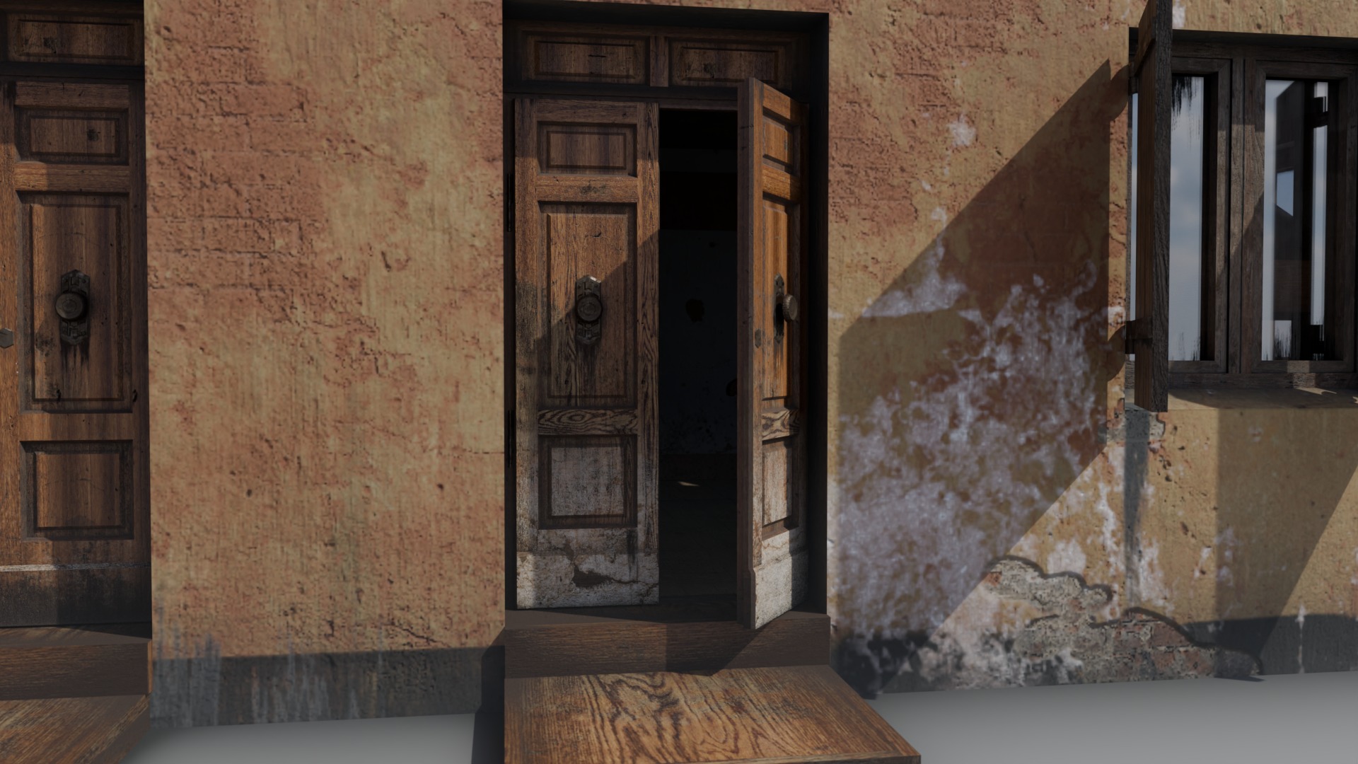 Orange House with interior and simple furniture Low-poly 3D model_3