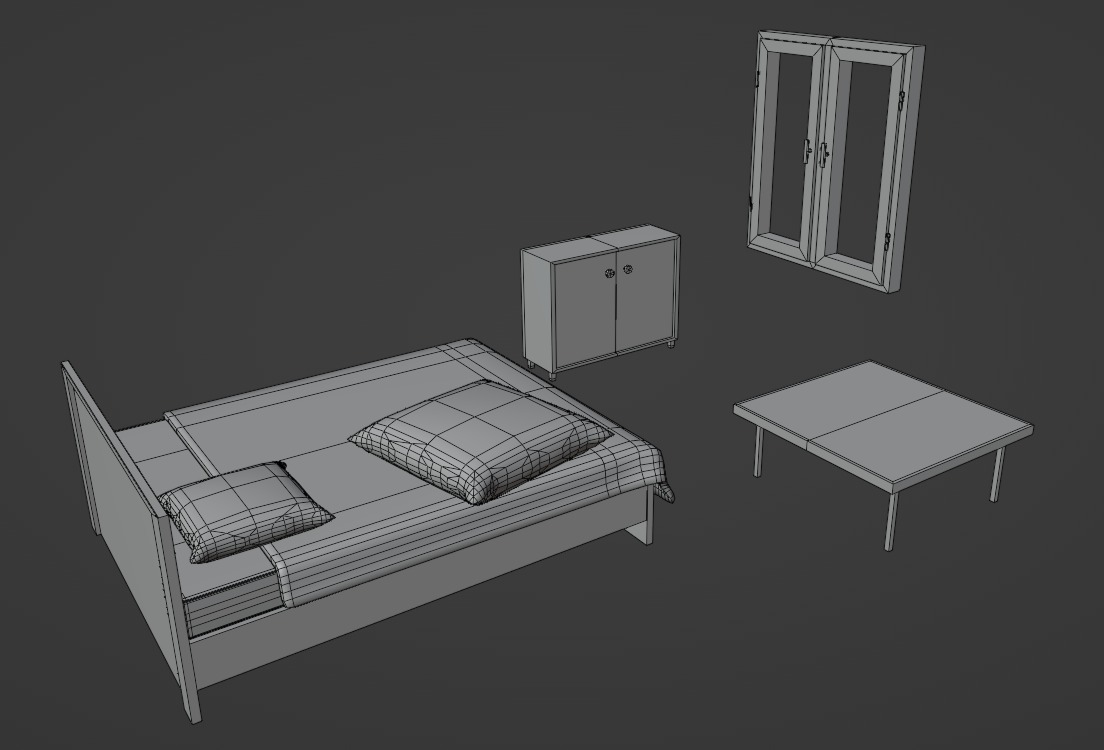 Orange House with interior and simple furniture Low-poly 3D model_13