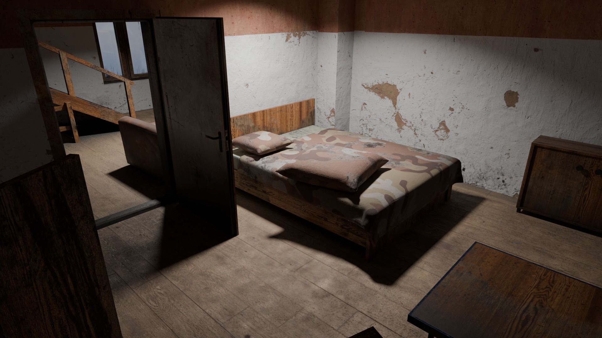 Orange House with interior and simple furniture Low-poly 3D model_7