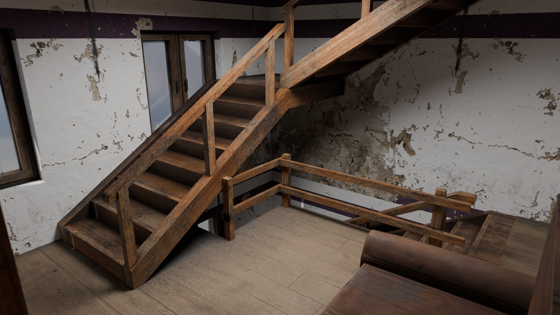 Orange House with interior and simple furniture Low-poly 3D model_9