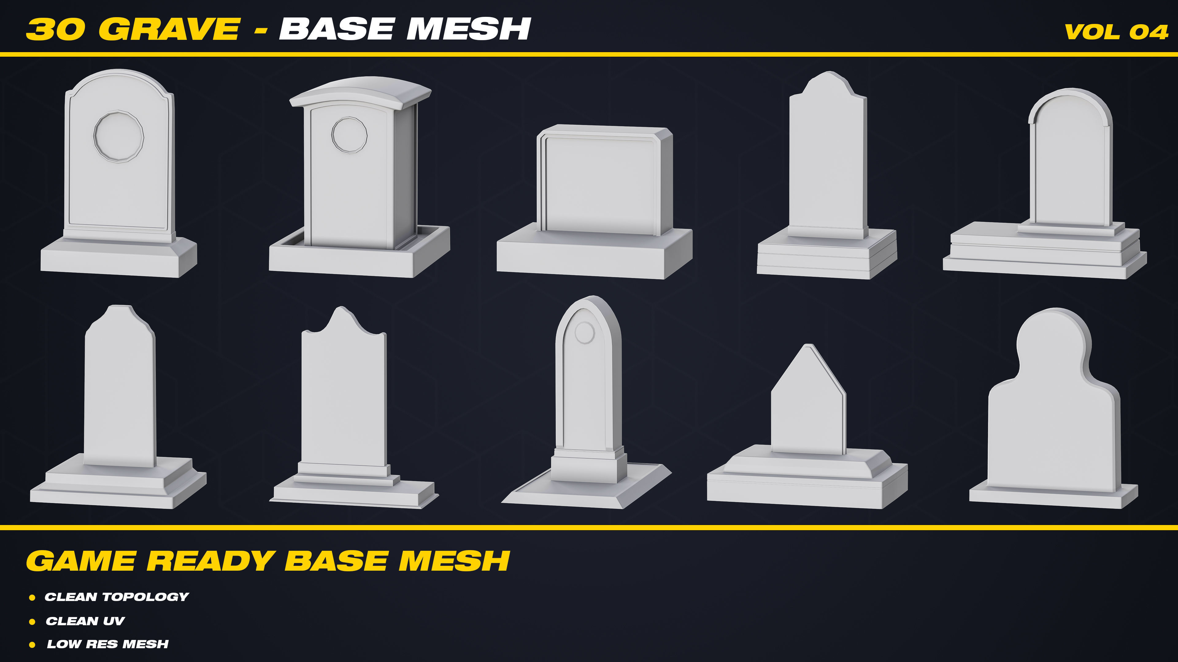 30 Grave Base Mesh - VOL 04 - Game Ready Low-poly 3D model_2