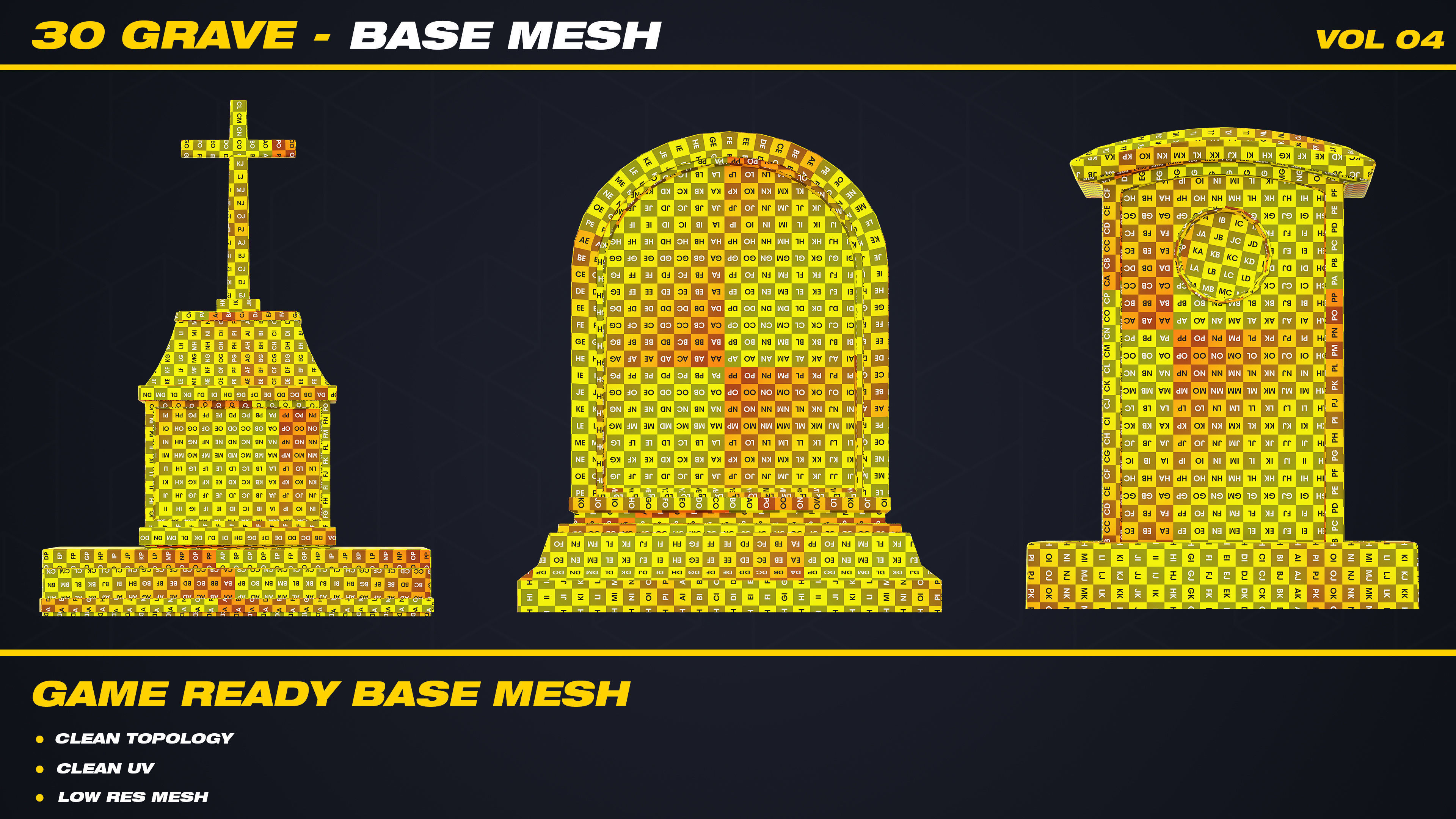 30 Grave Base Mesh - VOL 04 - Game Ready Low-poly 3D model_4