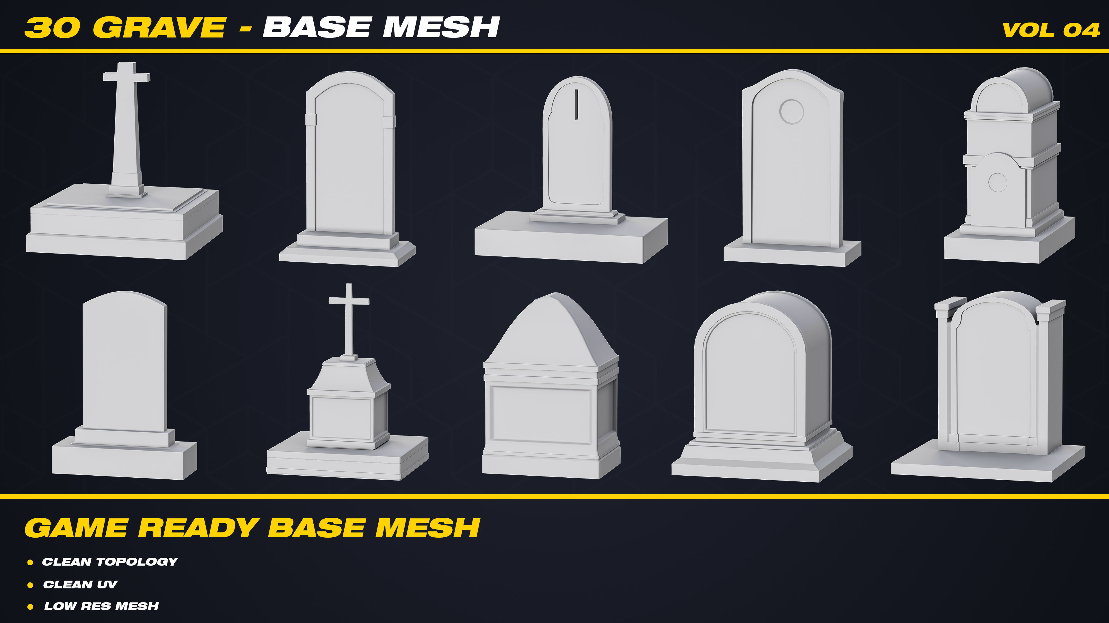 30 Grave Base Mesh - VOL 04 - Game Ready Low-poly 3D model_1