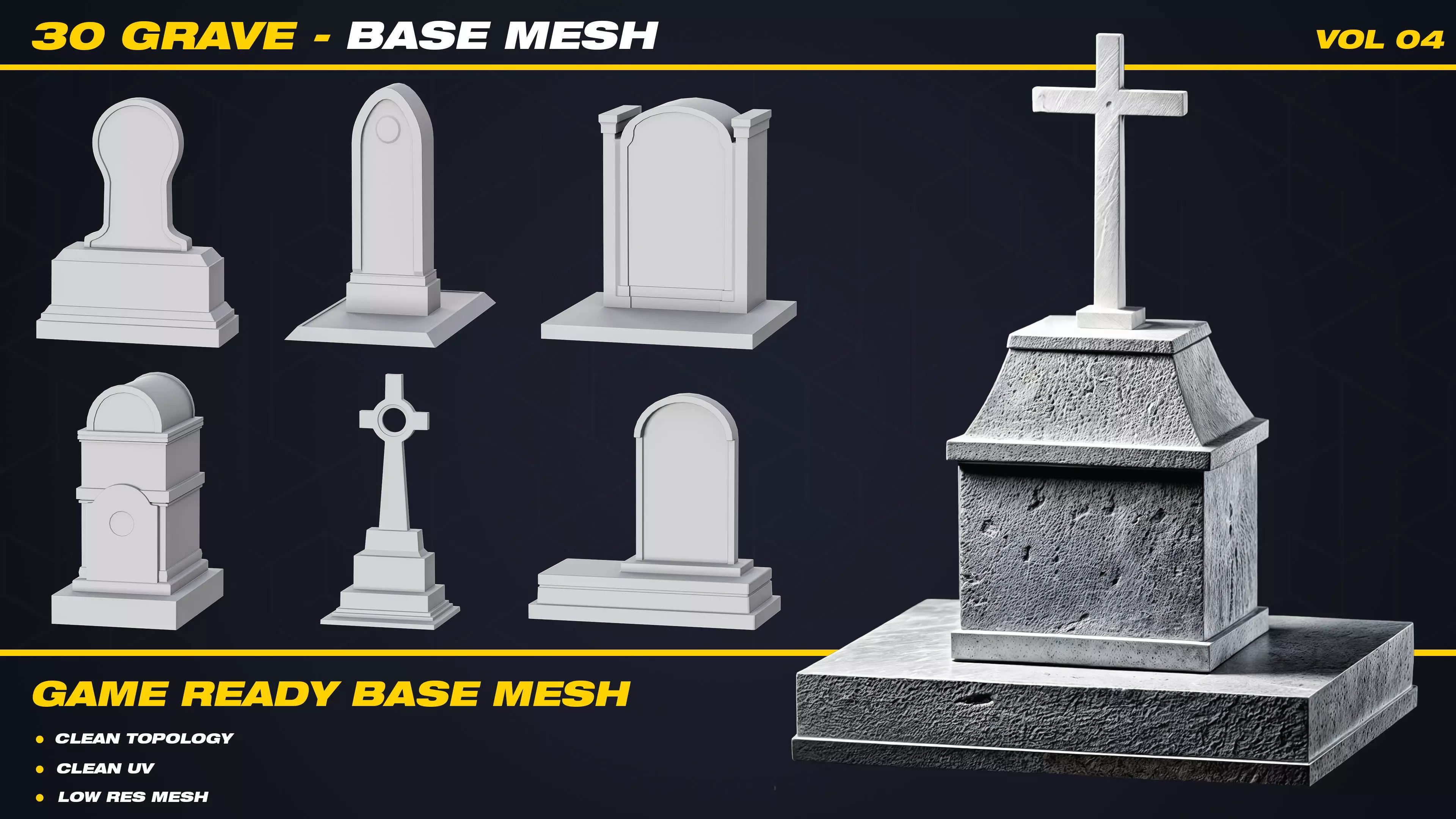 30 Grave Base Mesh - VOL 04 - Game Ready Low-poly 3D model_0