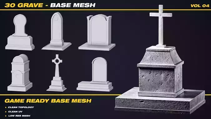 30 Grave Base Mesh - VOL 04 - Game Ready 