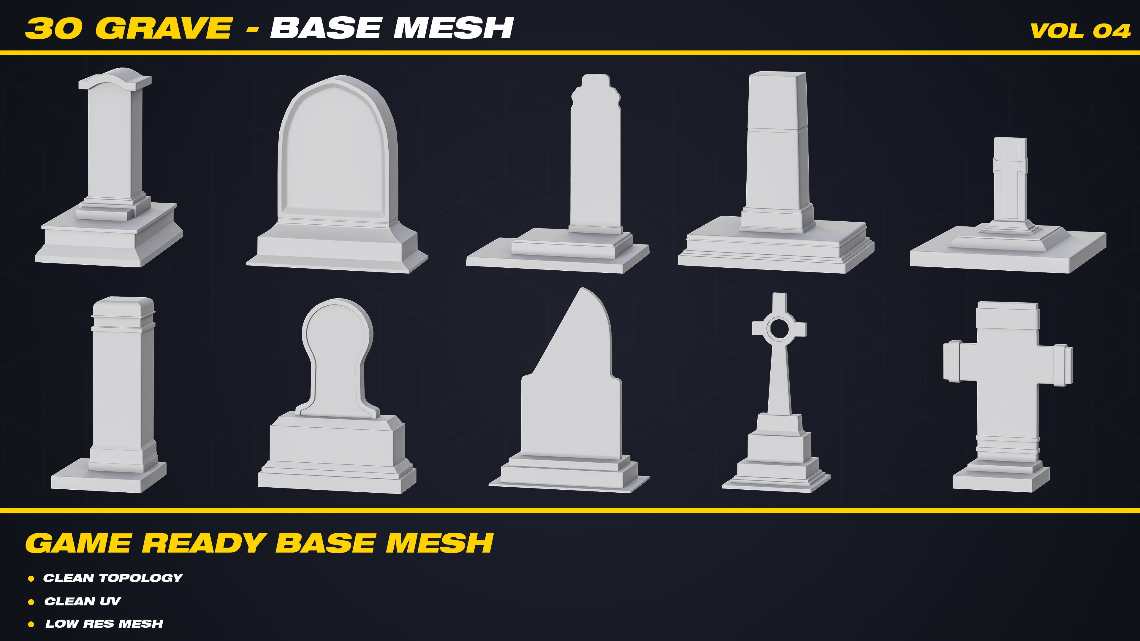 30 Grave Base Mesh - VOL 04 - Game Ready Low-poly 3D model_3