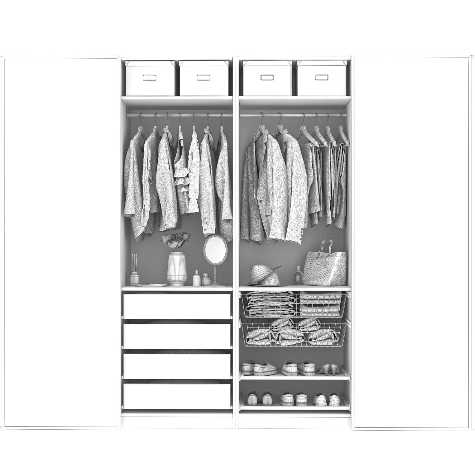 Wardrobe with decor clothes 3D model_5