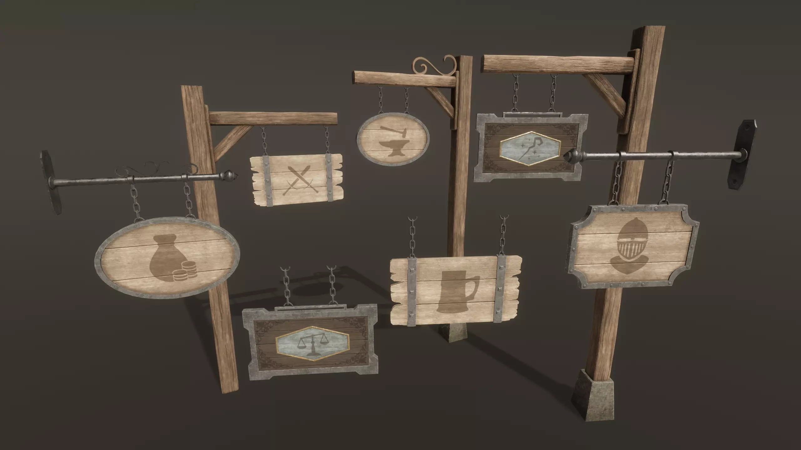 Medieval Signs - Game Props Low-poly 3D model_0