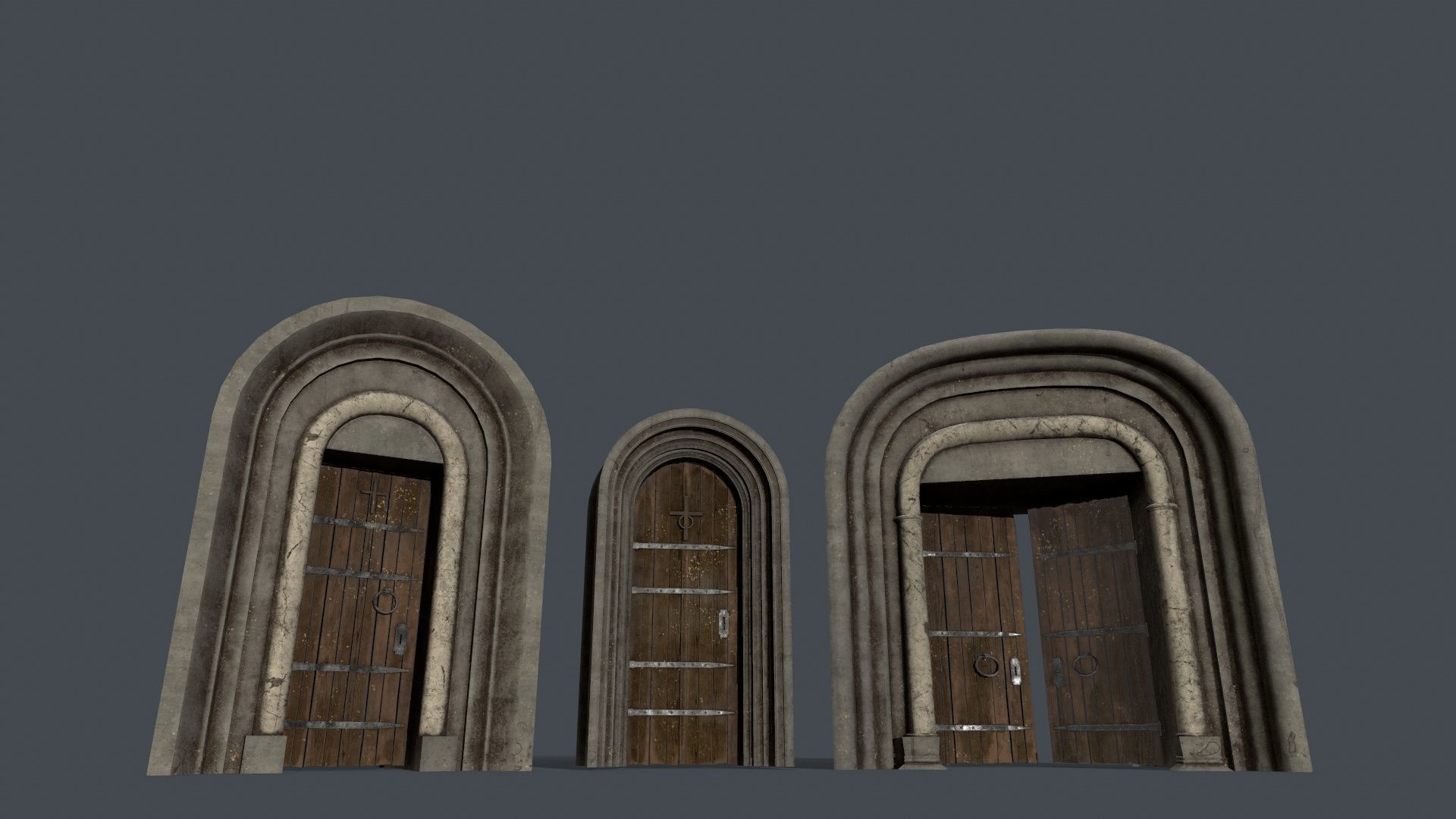 Medieval Door Set Low-poly 3D model_19