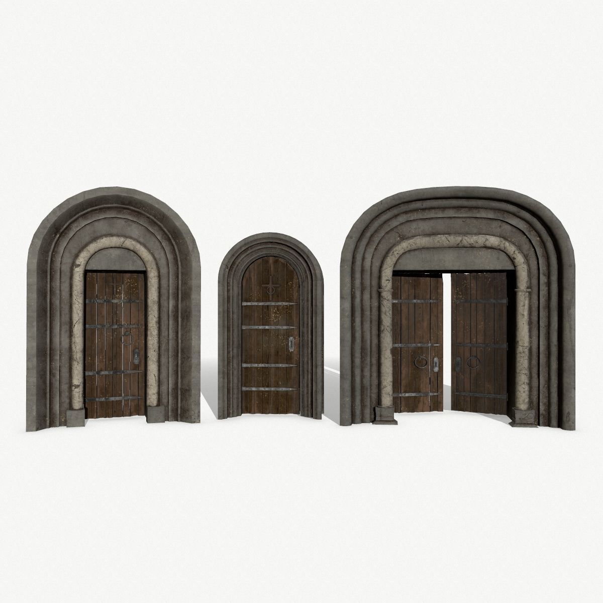 Medieval Door Set Low-poly 3D model_1