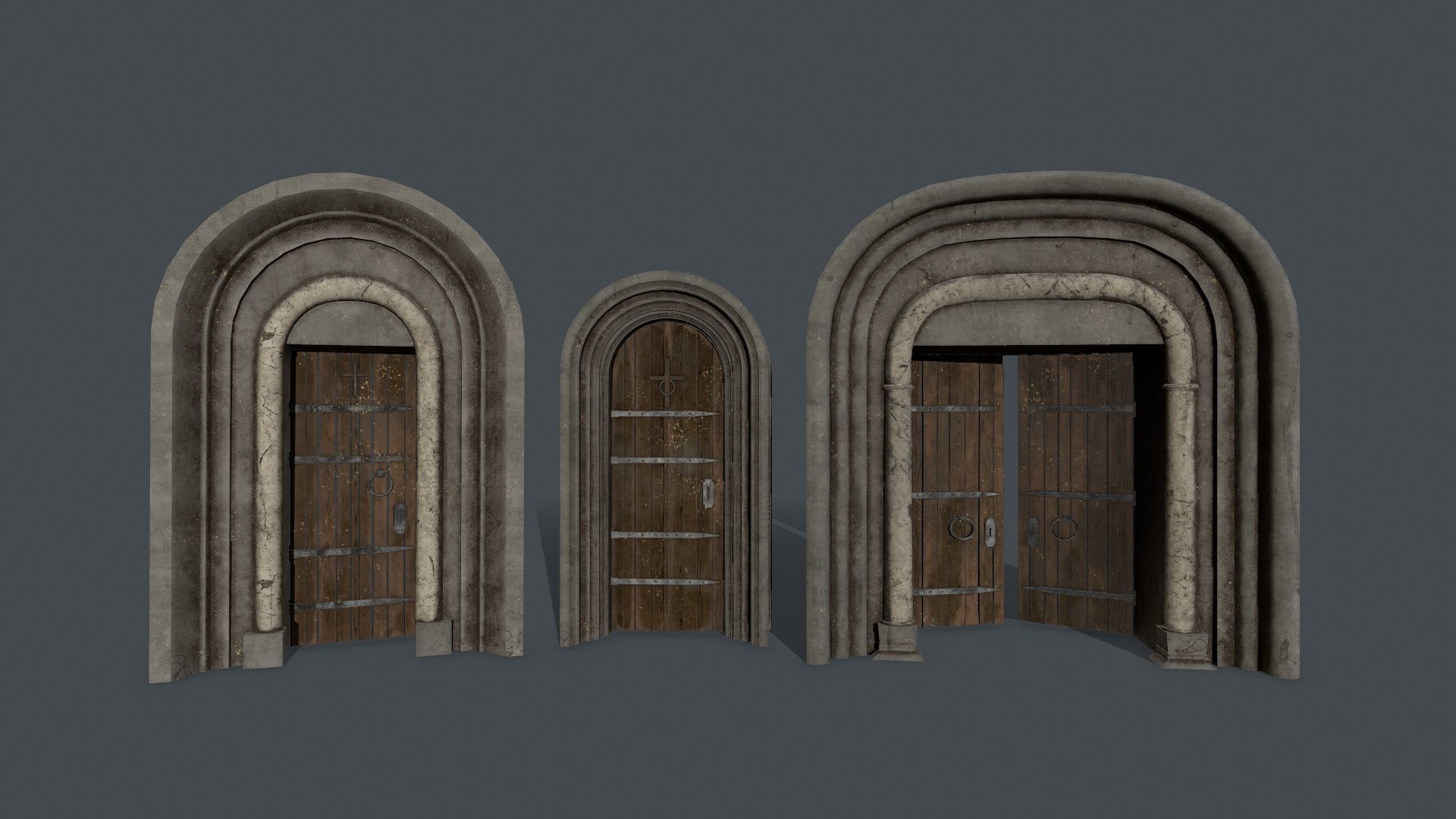 Medieval Door Set Low-poly 3D model_16