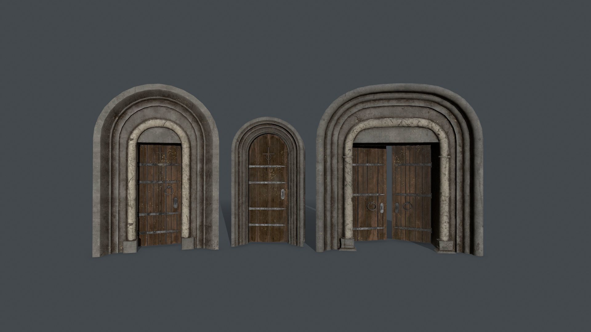 Medieval Door Set Low-poly 3D model_4