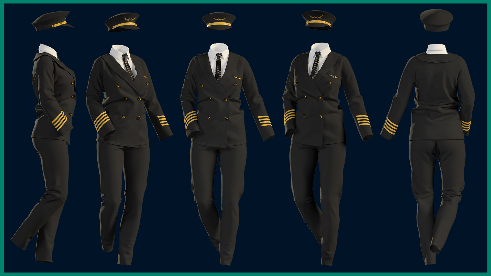 female pilot uniform with texture 3D model_2