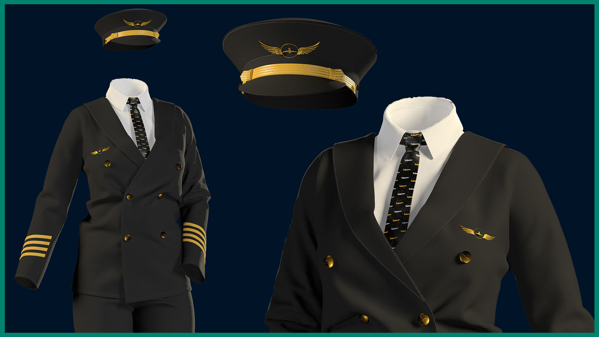 female pilot uniform with texture 3D model_3