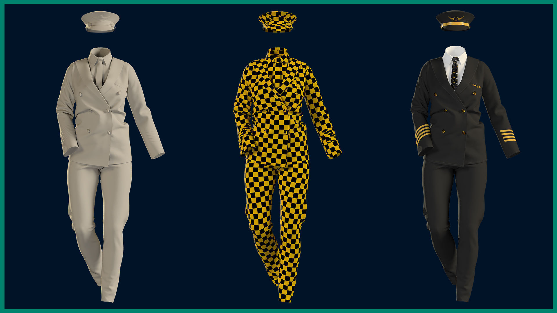 female pilot uniform with texture 3D model_4