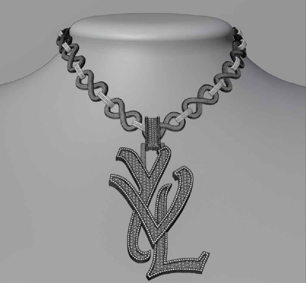 Playboi Carti - YVL Chain 3D Iced Out 3D model_2