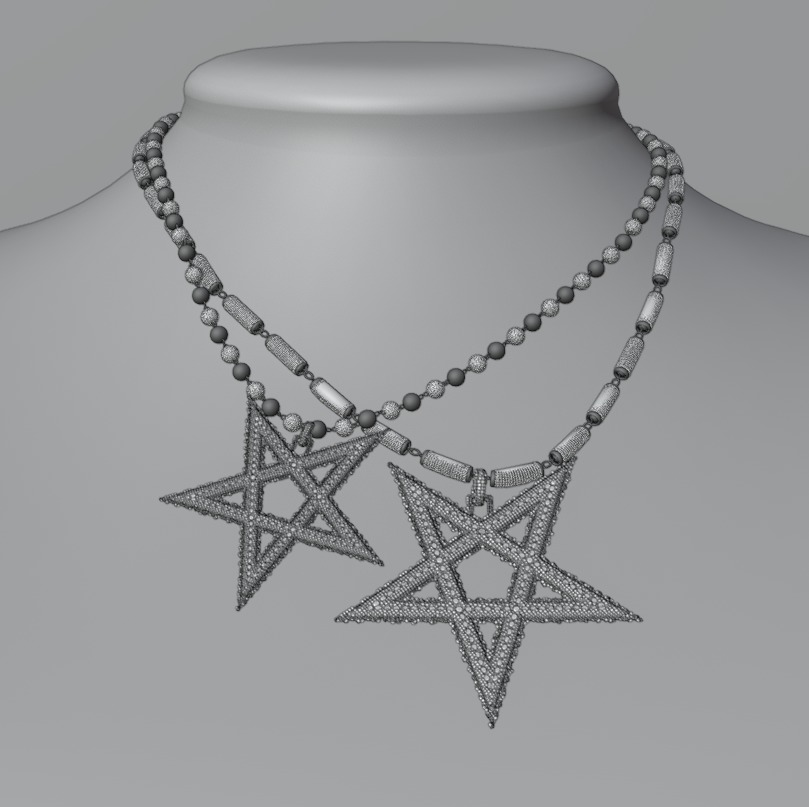 Playboi Carti - Pentagram Chain 3D Iced Out 3D model_2