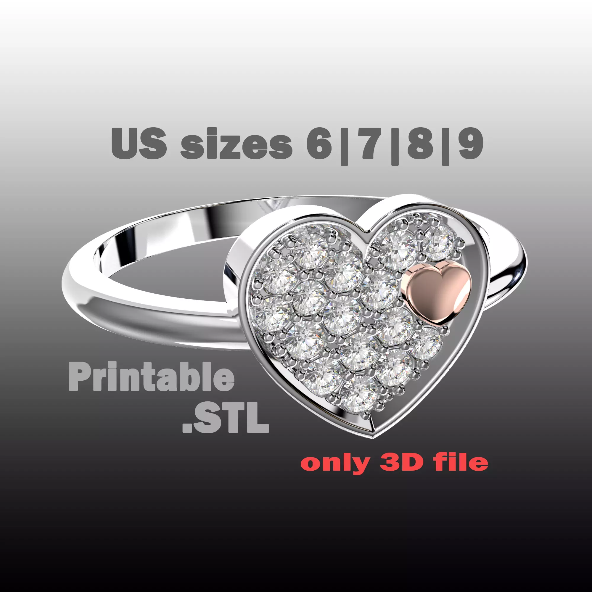 Jewelry engagement ring Heart in heart Printable STL 3D print model