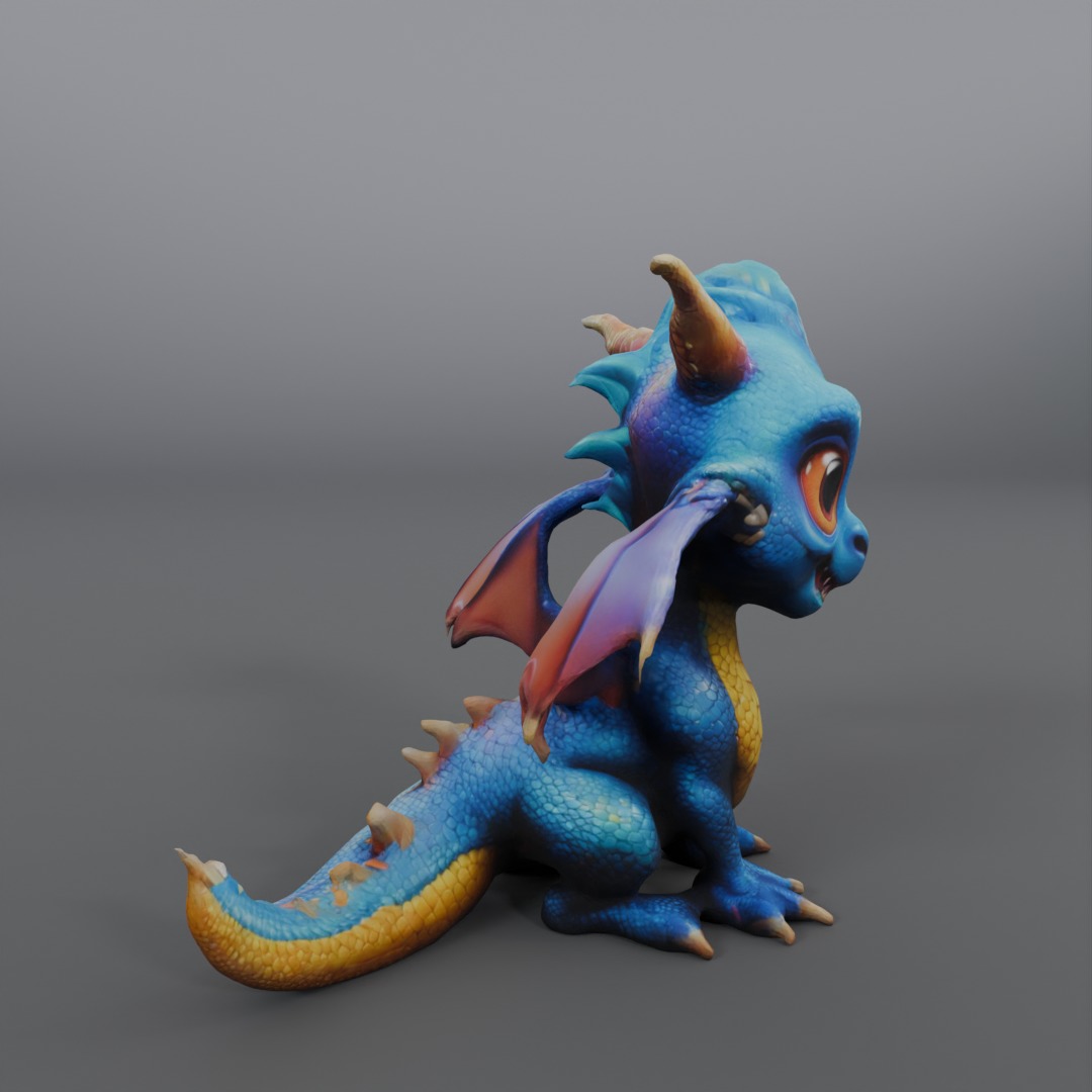 blue baby dragon 3D model_1