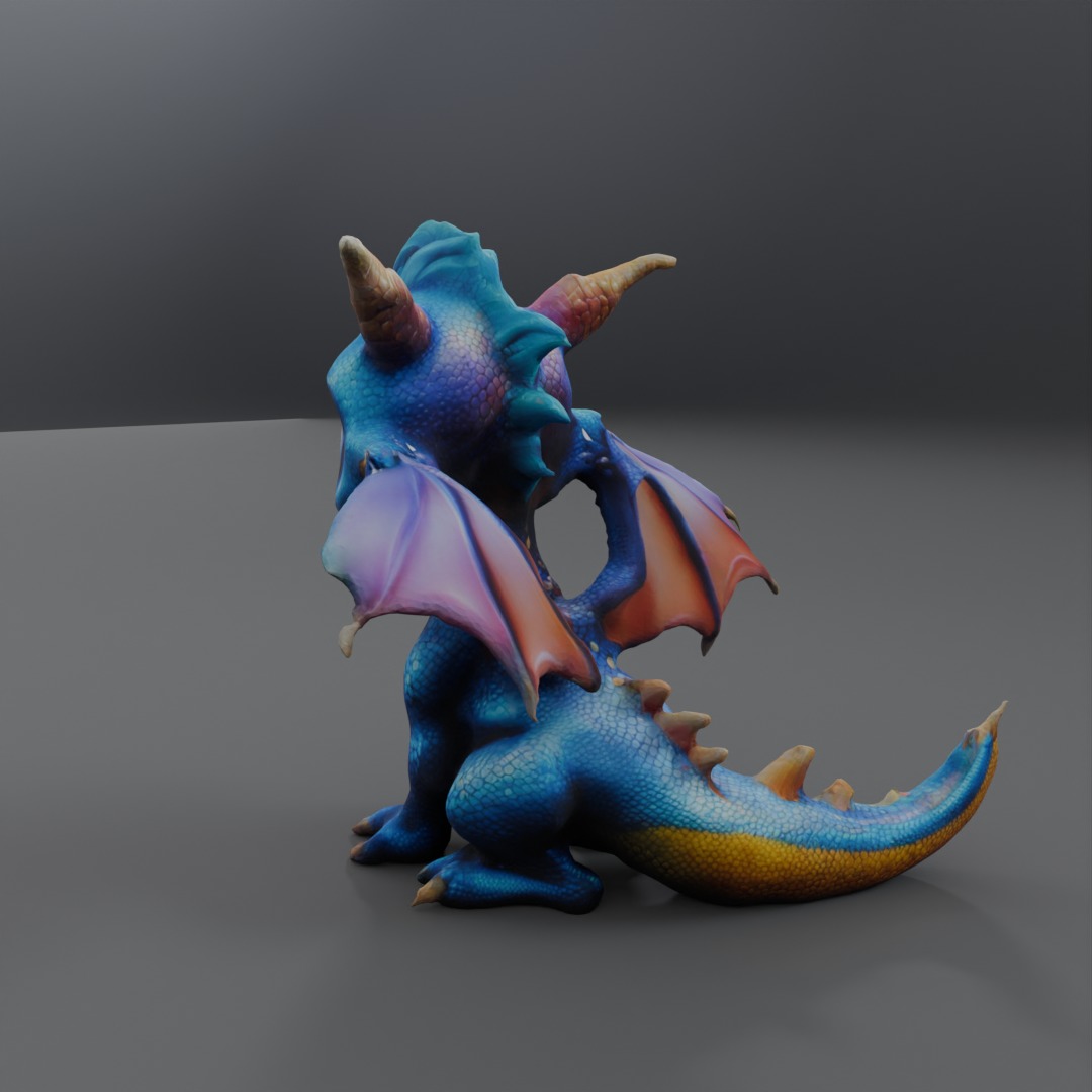 blue baby dragon 3D model_2