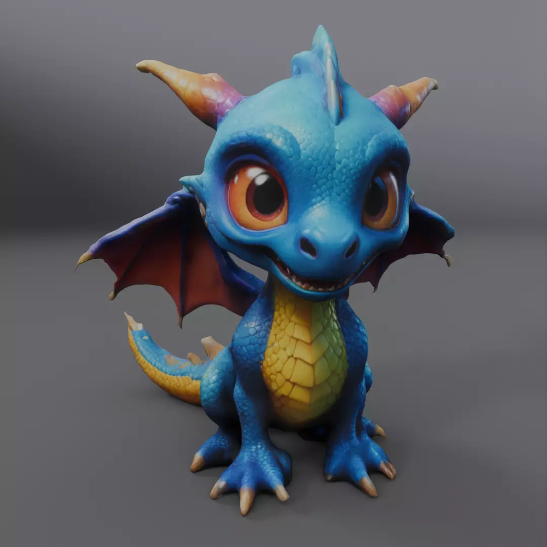 blue baby dragon 3D model_0