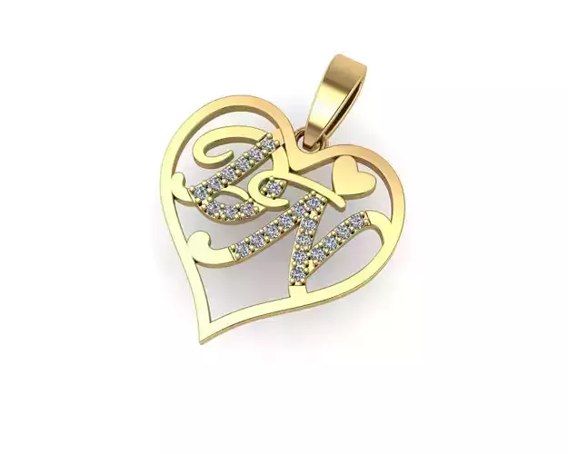 Diamond pendant 3d render -  the letter DN