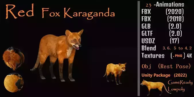 Red Fox Karaganda Low-poly 3D model