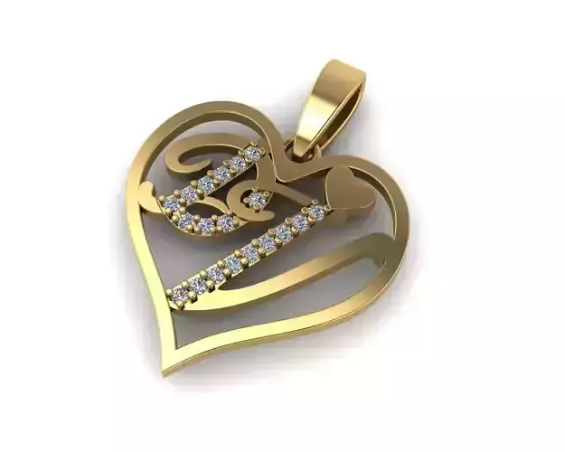 Diamond pendant 3d render - the letter DV 3D print model