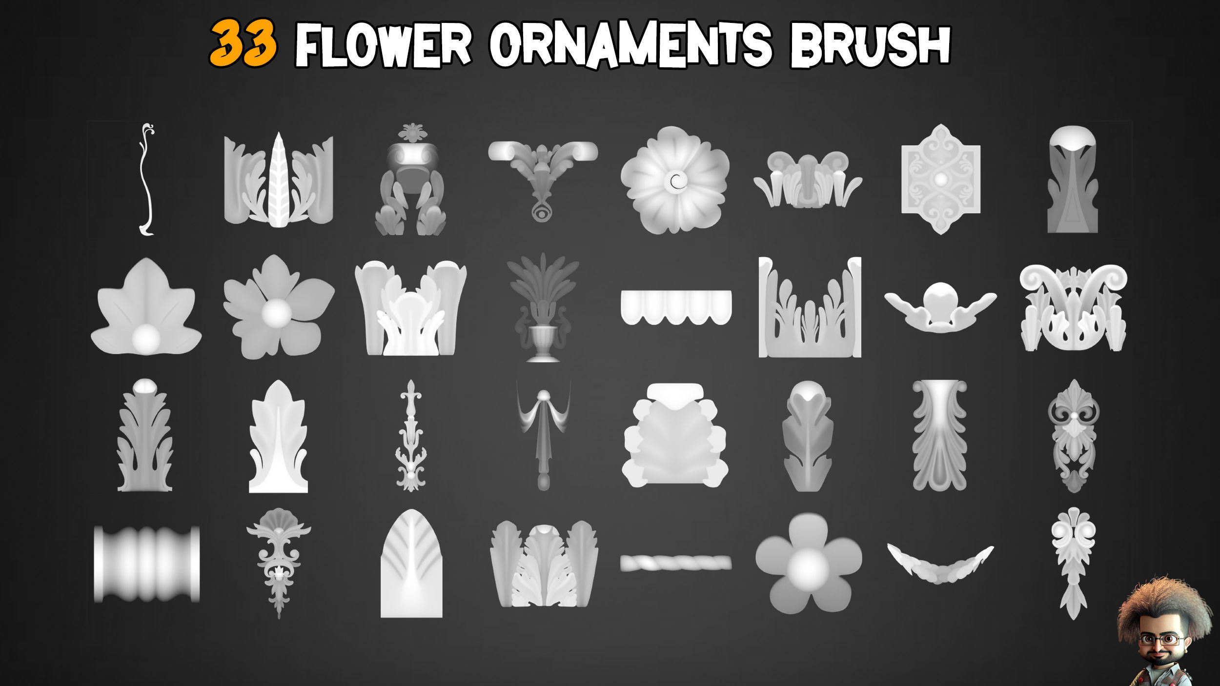 30 Columns  33 Ornaments Alpha Brush and Video Tutorials  Vol 5 Low-poly 3D model_6