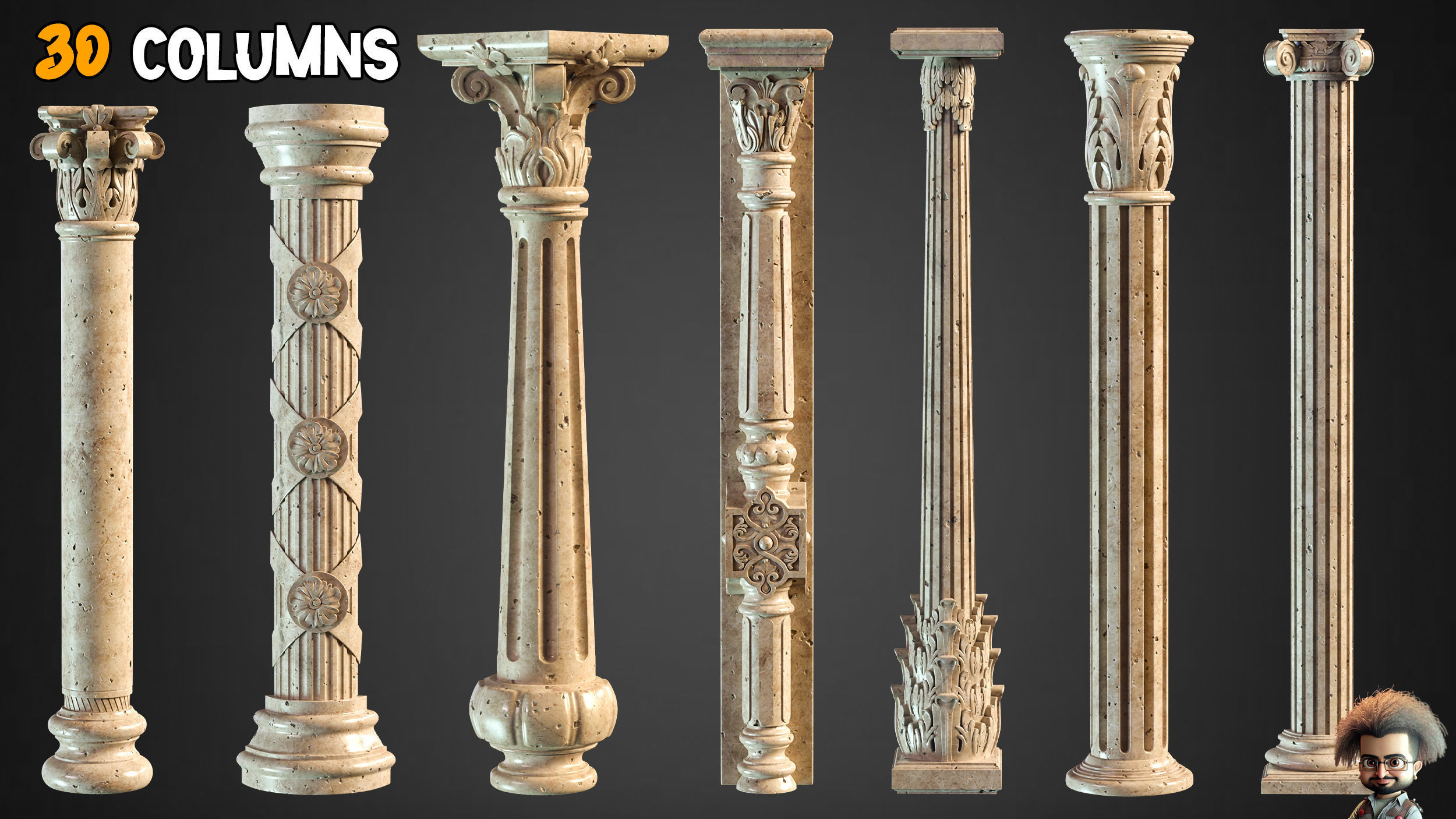30 Columns  33 Ornaments Alpha Brush and Video Tutorials  Vol 5 Low-poly 3D model_2