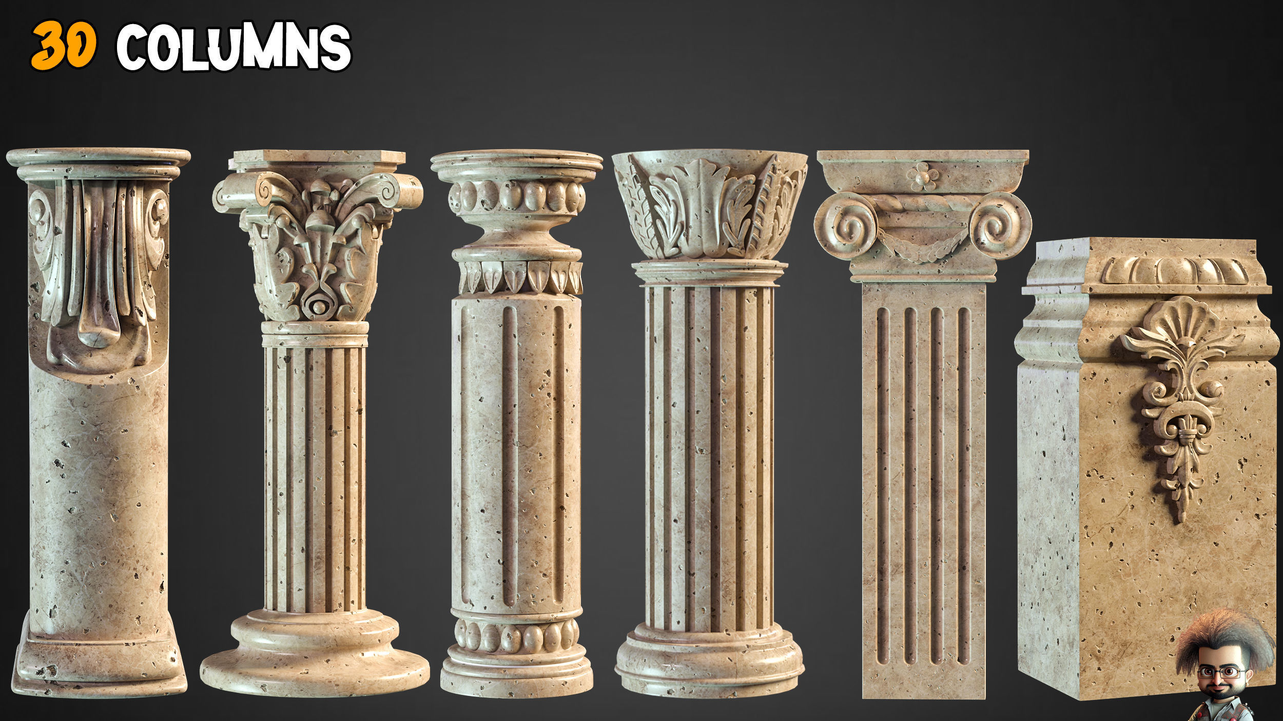 30 Columns  33 Ornaments Alpha Brush and Video Tutorials  Vol 5 Low-poly 3D model_5