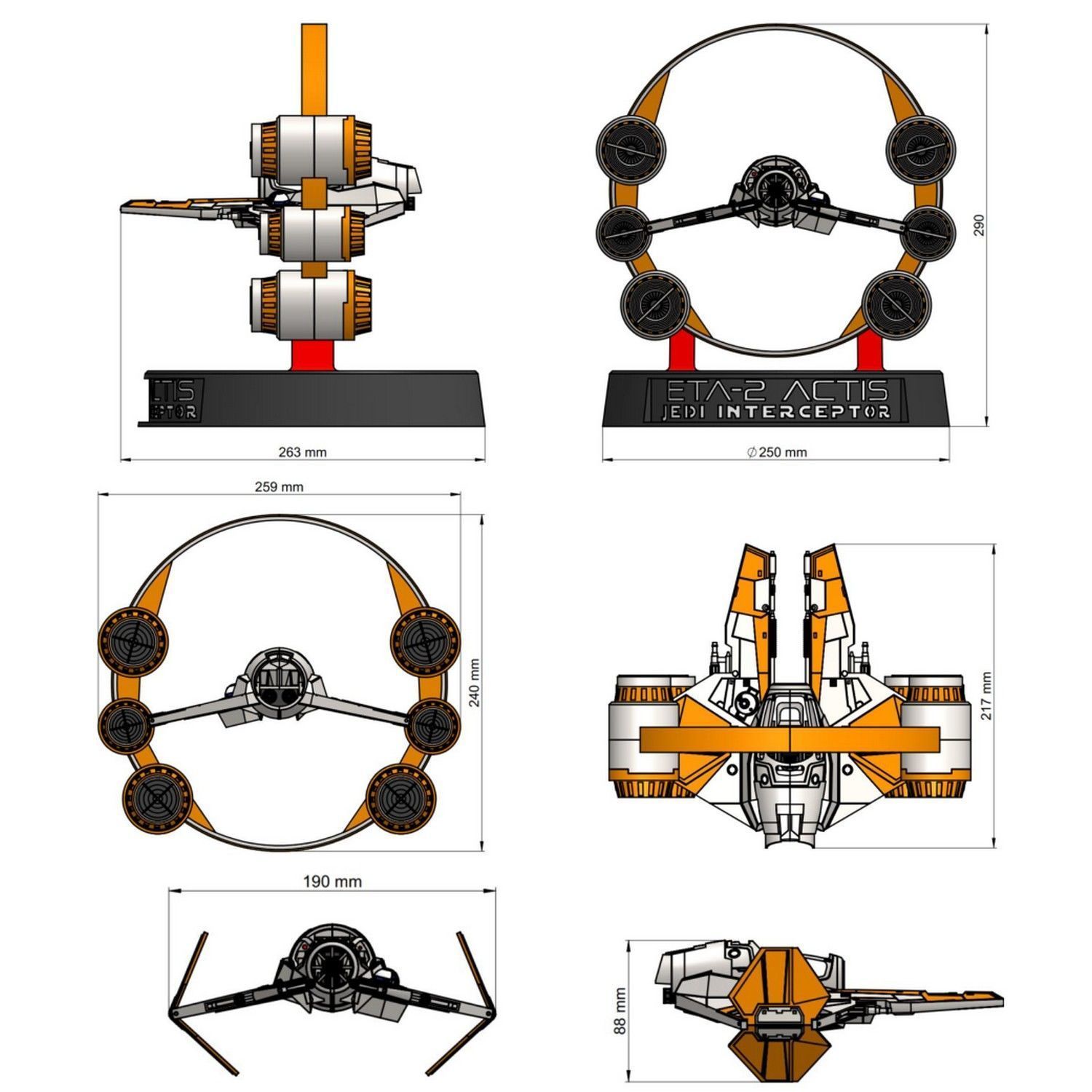 Actis Eta-2 Jedi interceptor - printable with instructions 3D print model_4