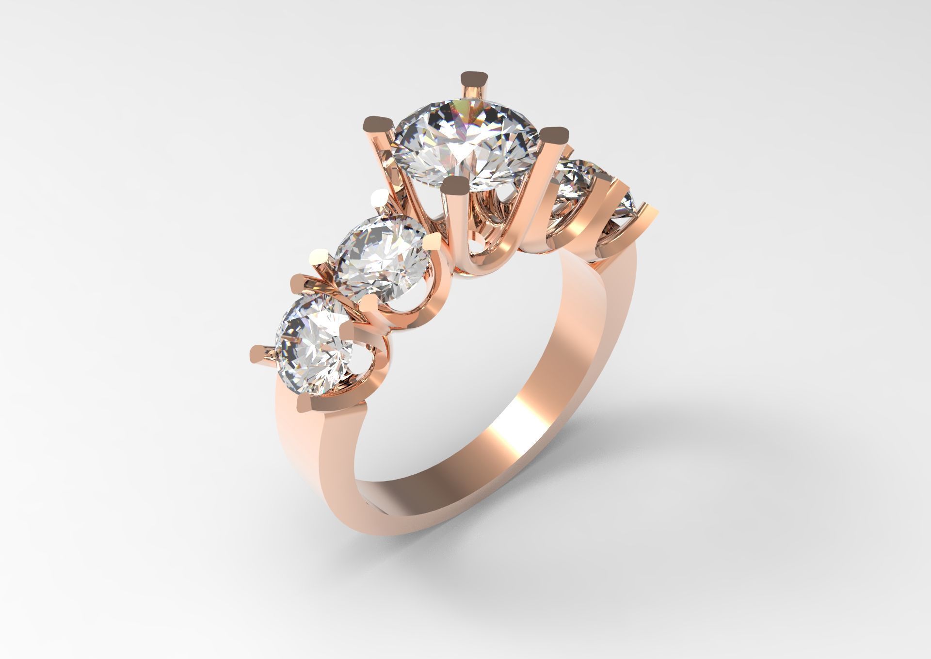 Classic 5 Diamond Engagement Ring Model sr0011 3D print model_18