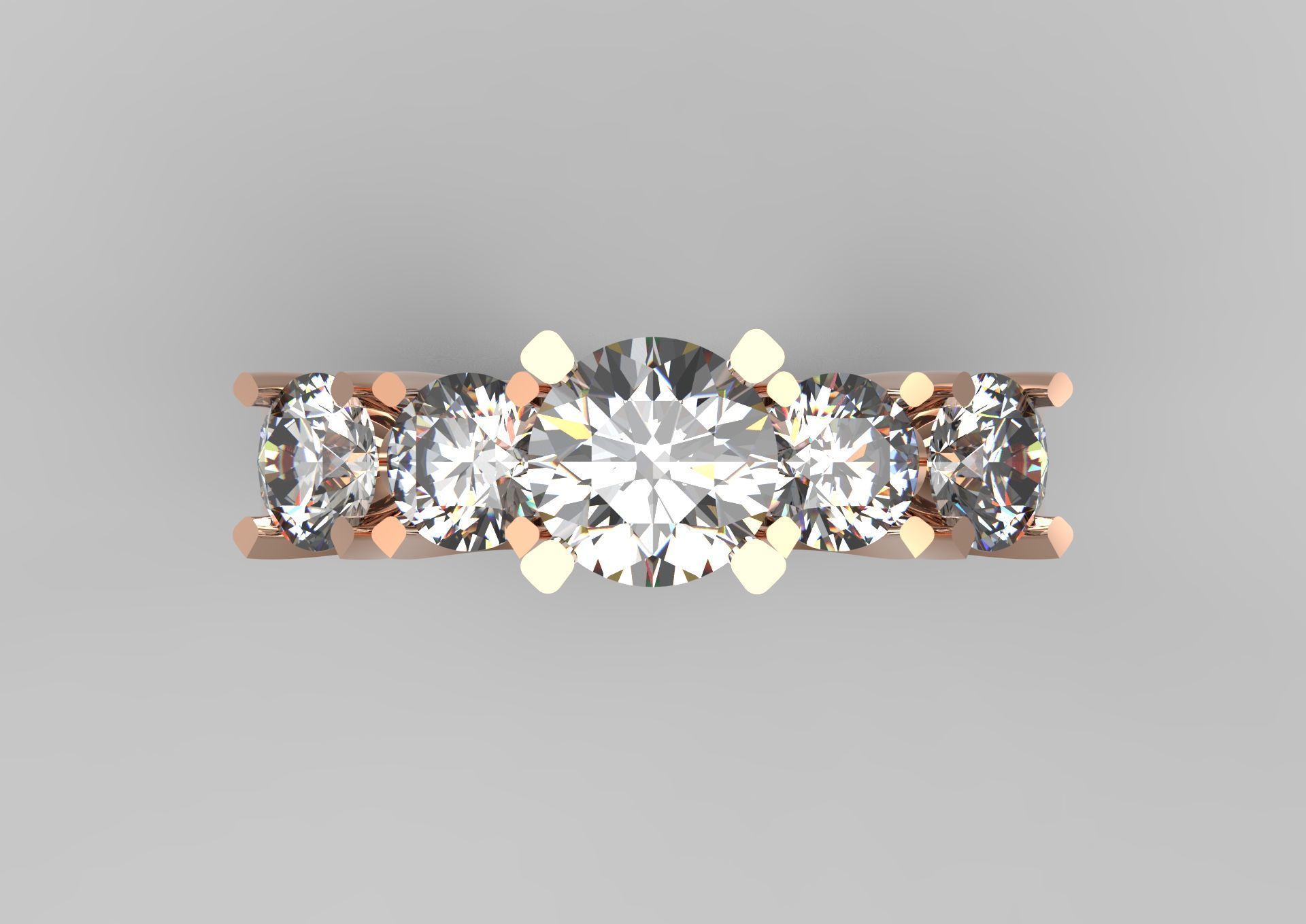 Classic 5 Diamond Engagement Ring Model sr0011 3D print model_19