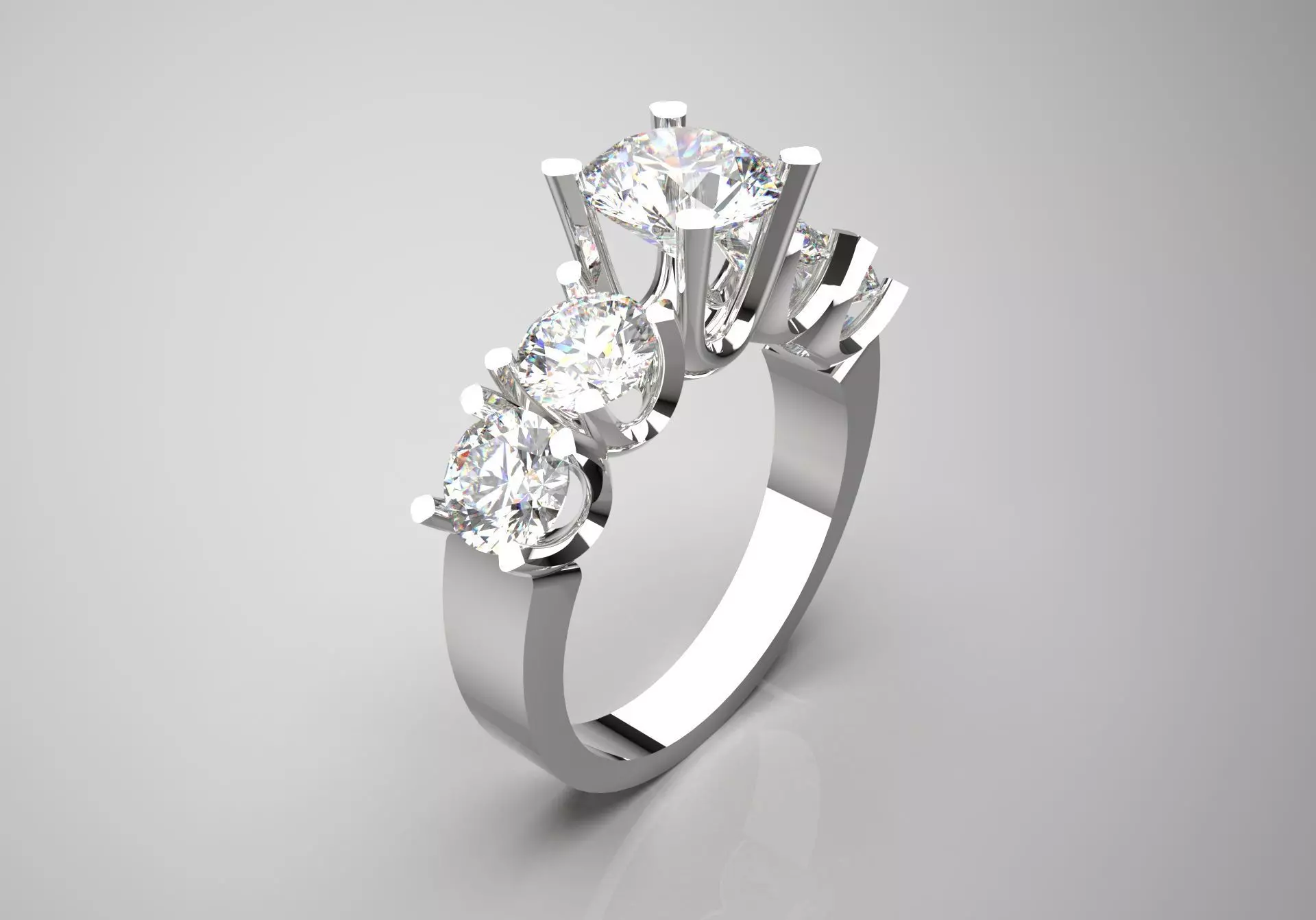 Classic 5 Diamond Engagement Ring Model sr0011 3D print model_0