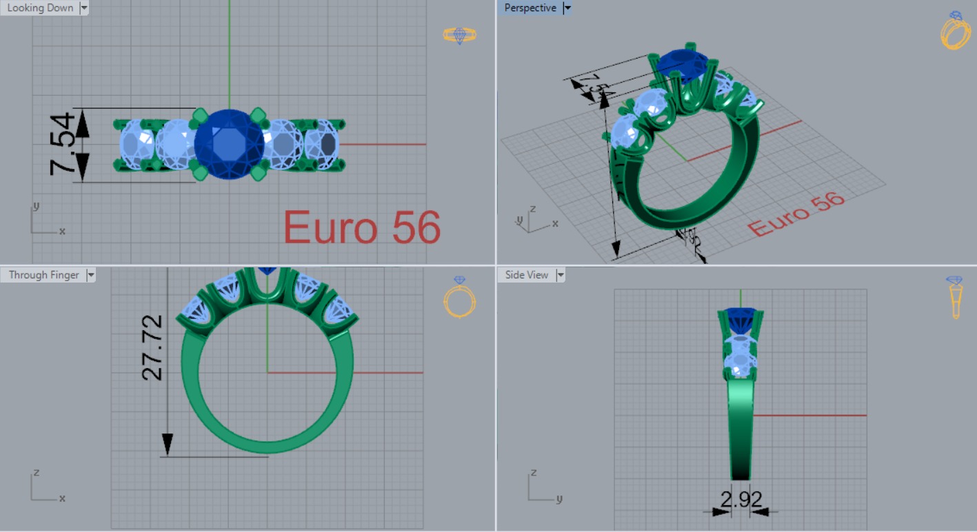 Classic 5 Diamond Engagement Ring Model sr0011 3D print model_4