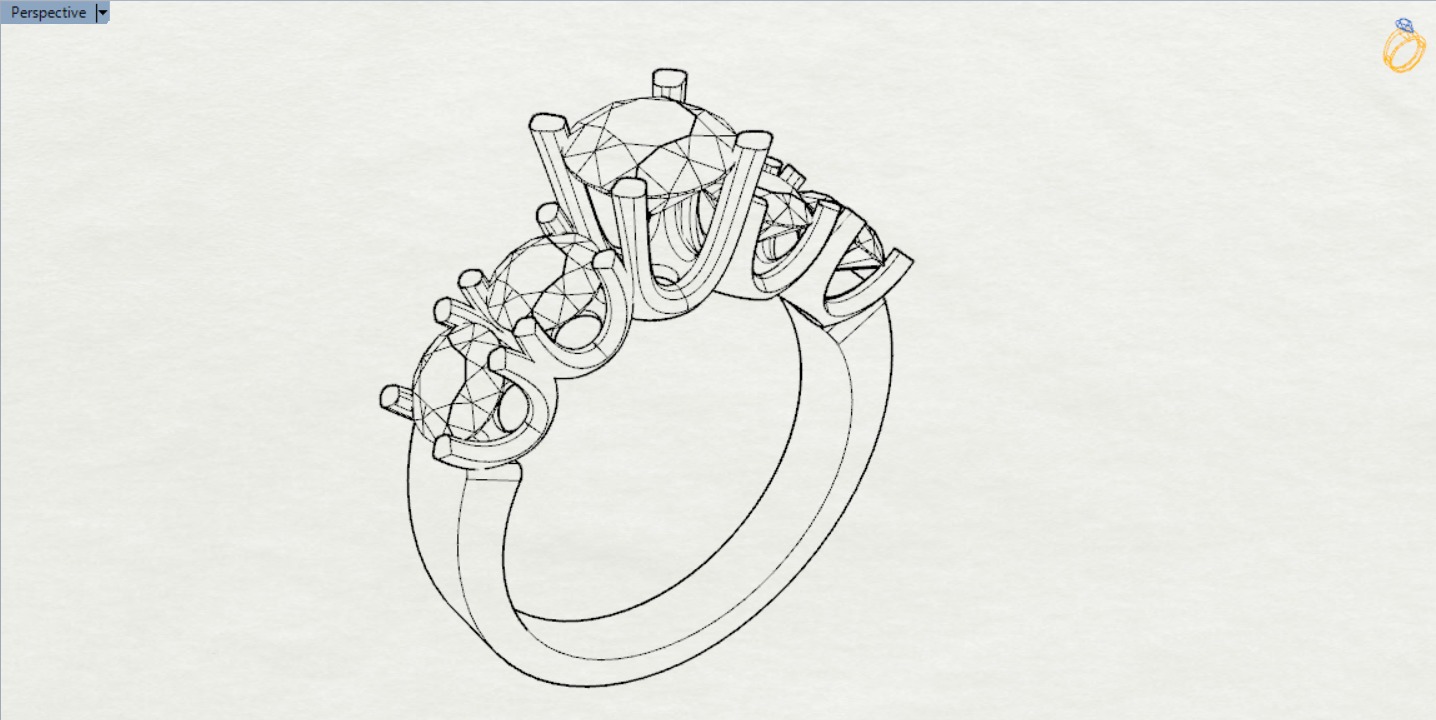 Classic 5 Diamond Engagement Ring Model sr0011 3D print model_10