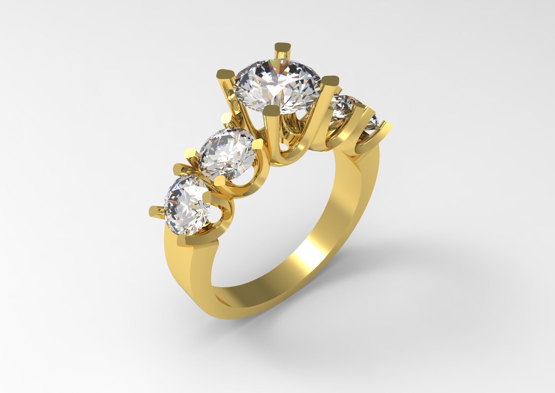 Classic 5 Diamond Engagement Ring Model sr0011 3D print model_6