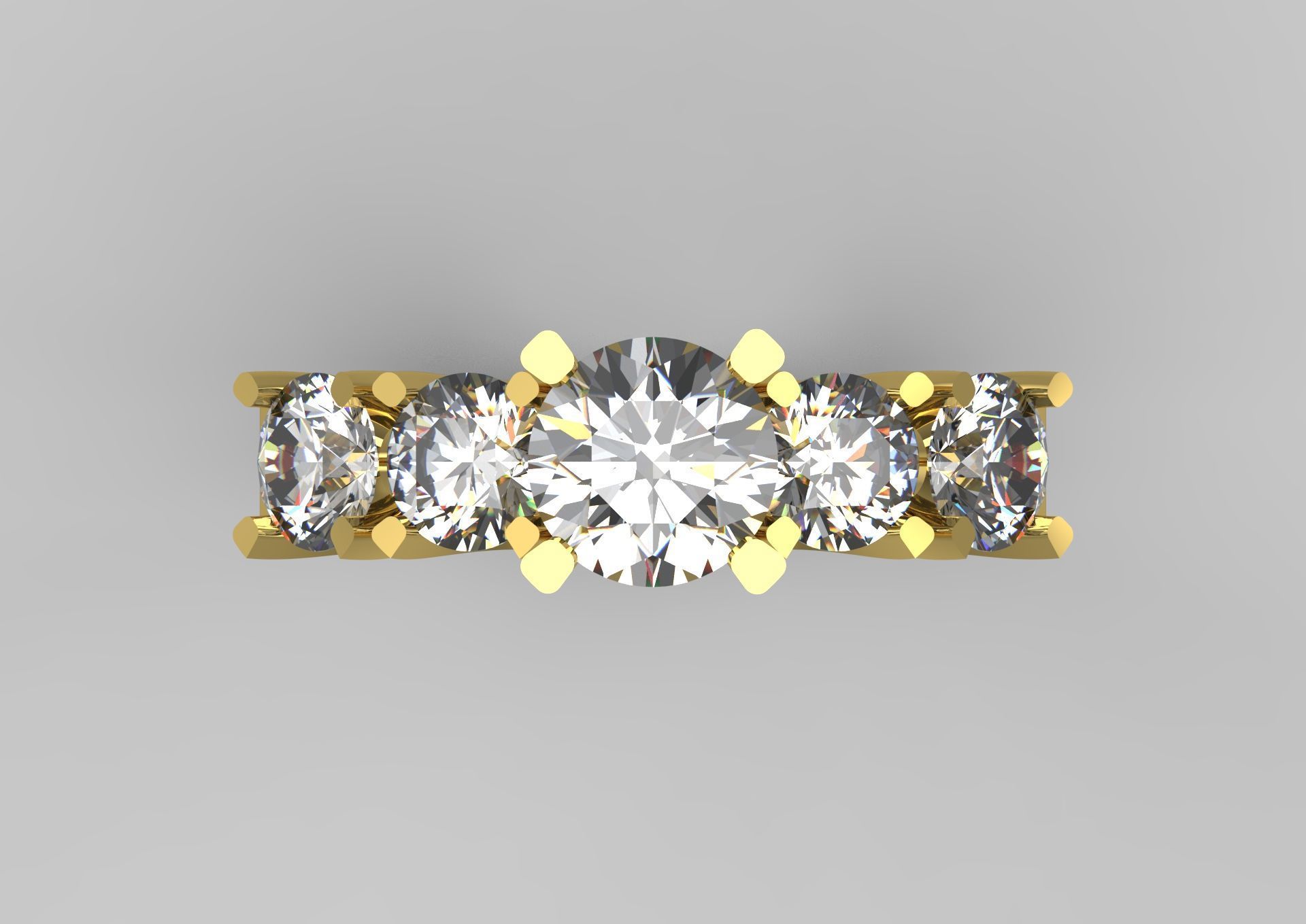 Classic 5 Diamond Engagement Ring Model sr0011 3D print model_20