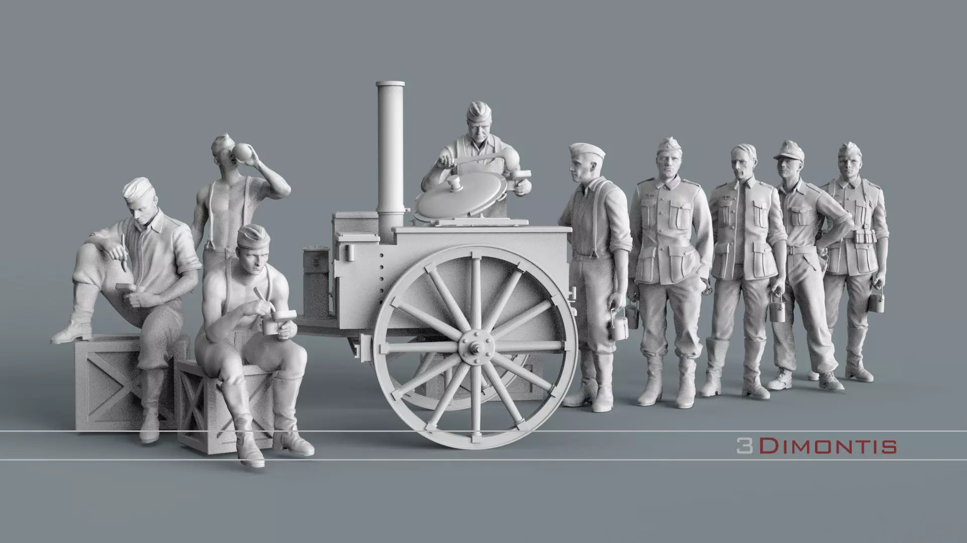 field kitchen and german soldiers 3D print model_0