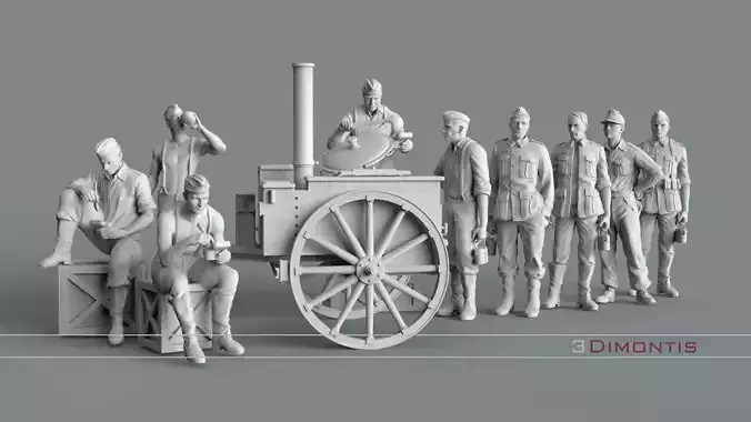 field kitchen and german soldiers 3D print model