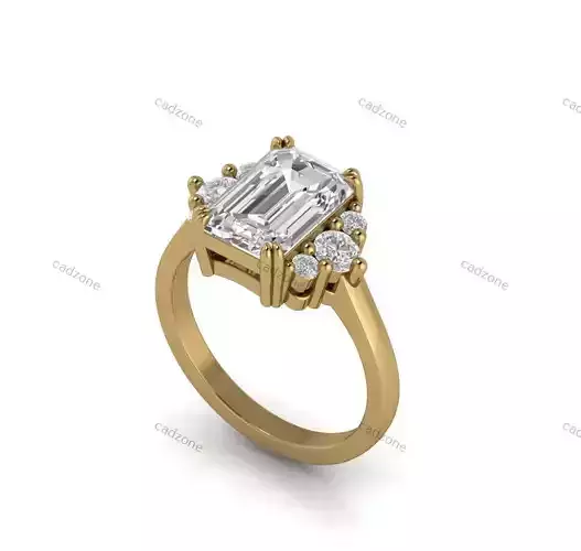 Emerald-Cut Diamond Ring 3D Model