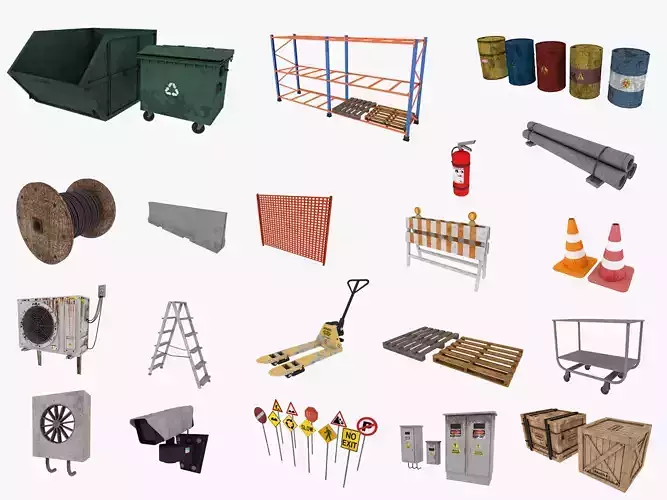 industrial warehouse props pack Low-poly 3D model