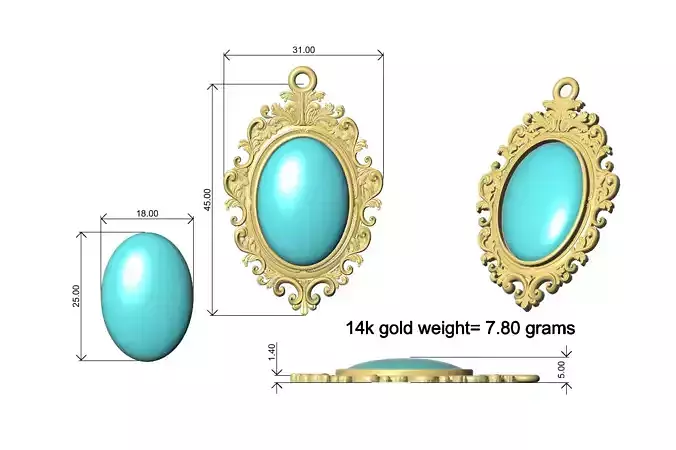 Carved metal cameo pendant design 3D print model