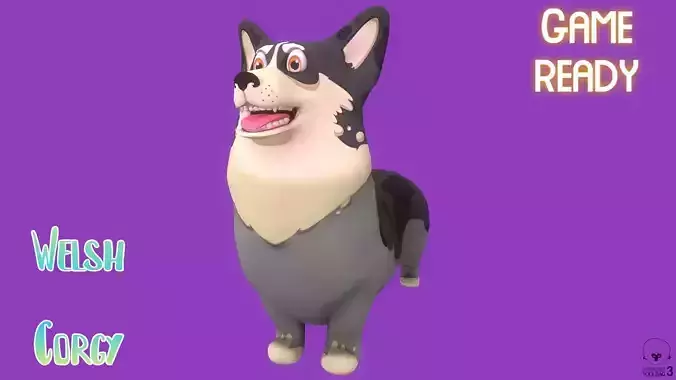 Stylized Spotted Grey Welsh Corgy for Games and Animation  Low-poly 3D model