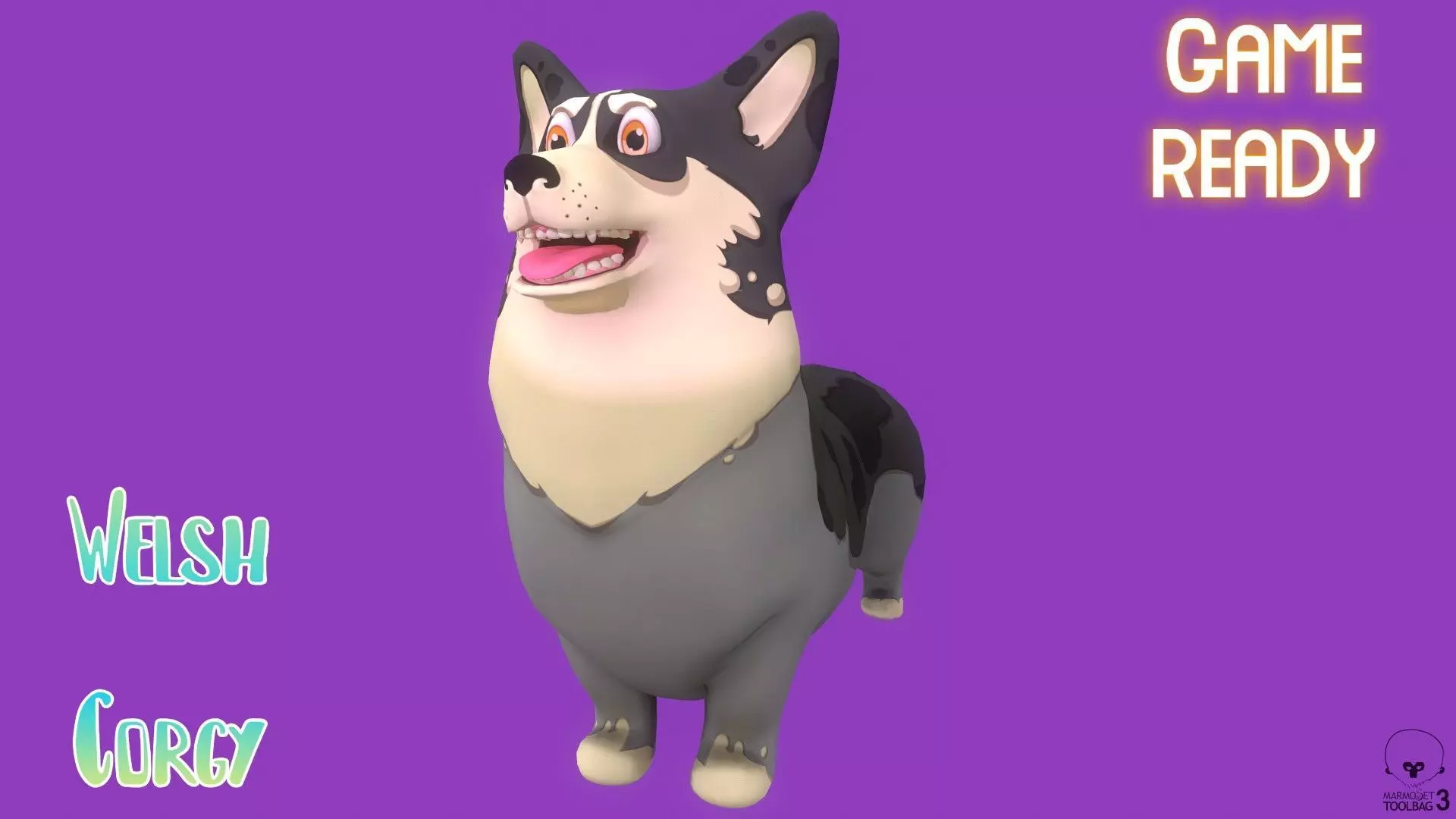 Stylized Spotted Grey Welsh Corgy for Games and Animation  Low-poly 3D model_0