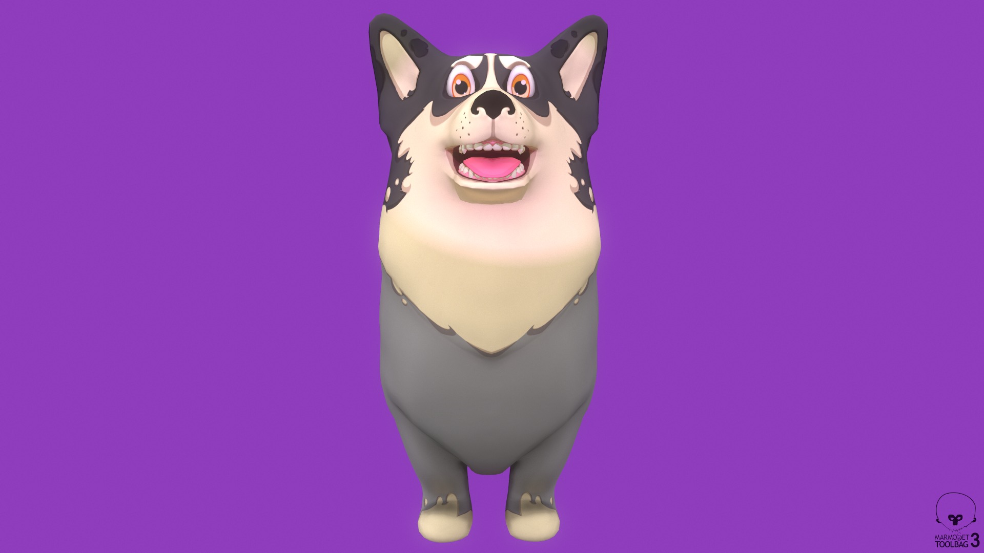 Stylized Spotted Grey Welsh Corgy for Games and Animation  Low-poly 3D model_3