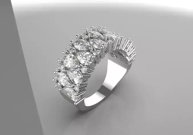 Luxury princess ring with teardrop and round diamonds jr00012 3D print model