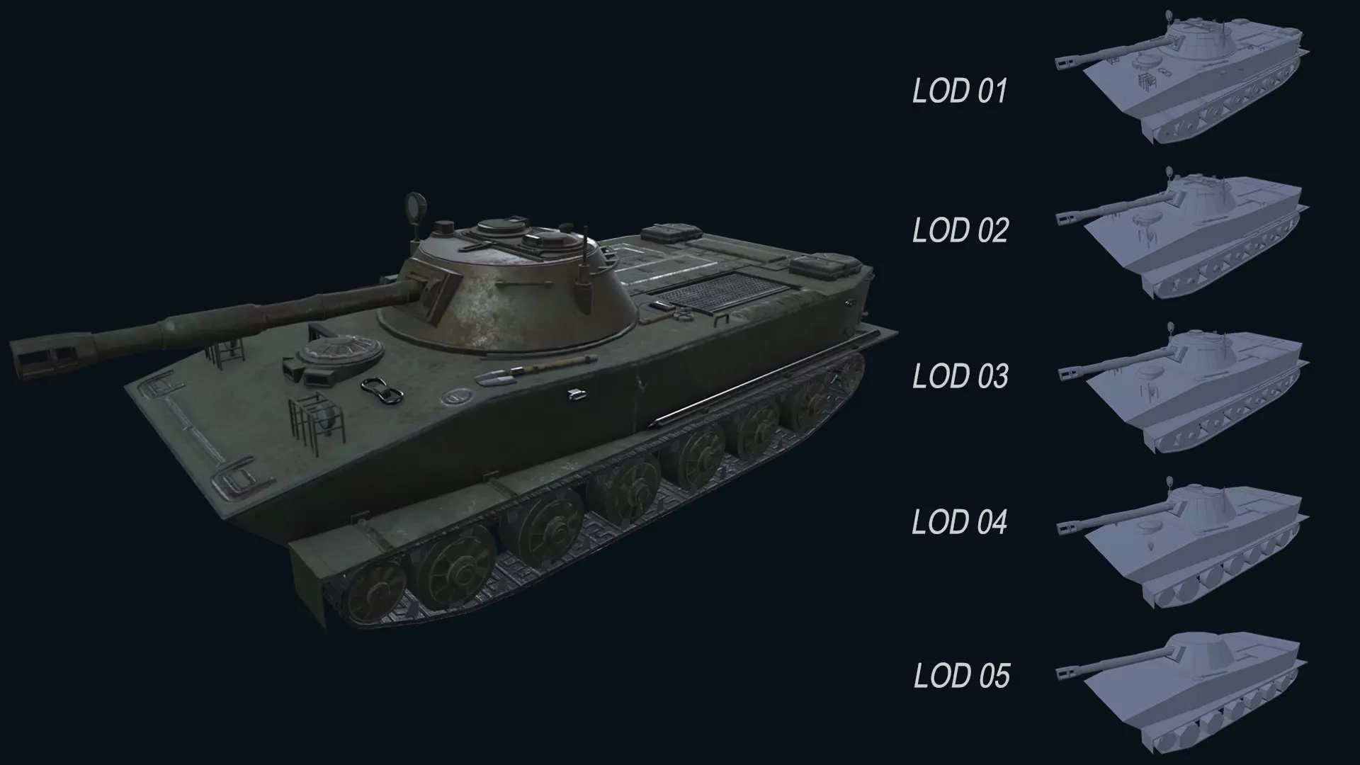 Asset - Army - PT 76 - 3D MODEL Low-poly Low-poly 3D model_0